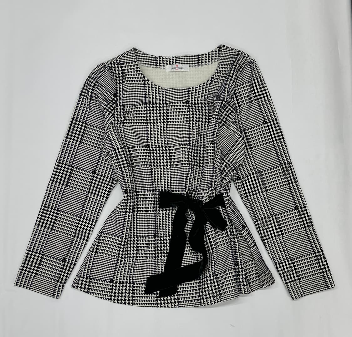 지뢰계 리본 포인트 블라우스 티셔츠 벨벳 패턴 고스로리 러블리 로맨틱 상품이미지3