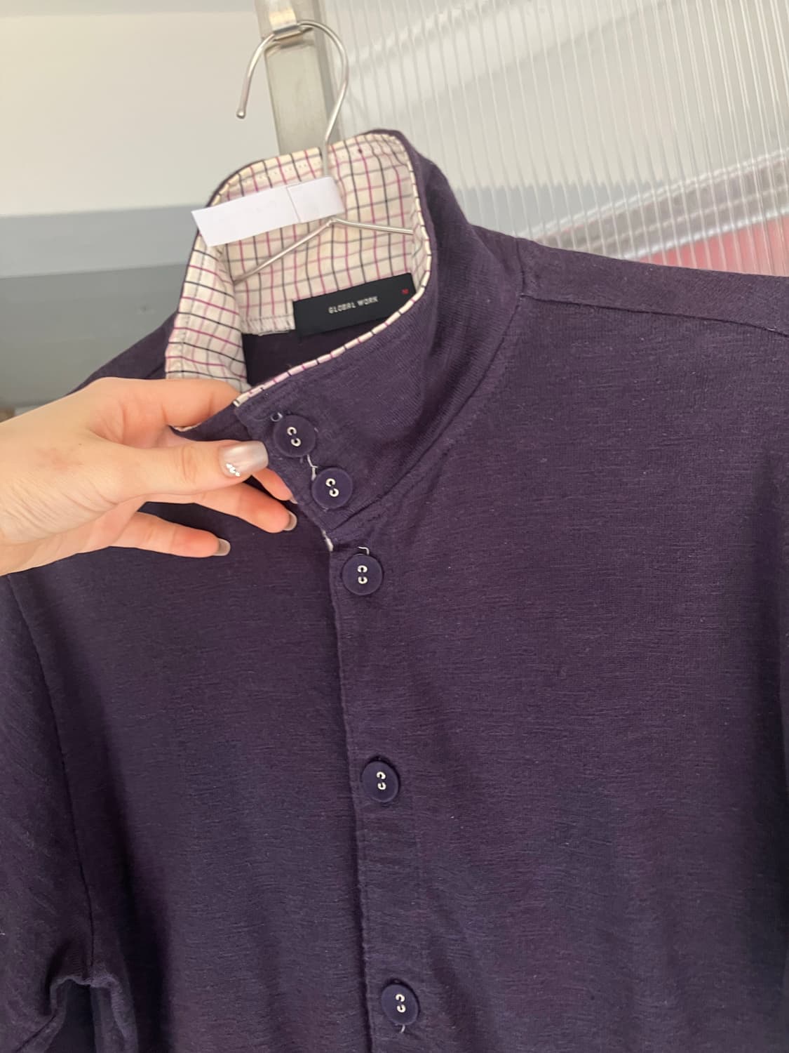 퍼플네이비 버튼카라 롱슬리브 상품이미지4