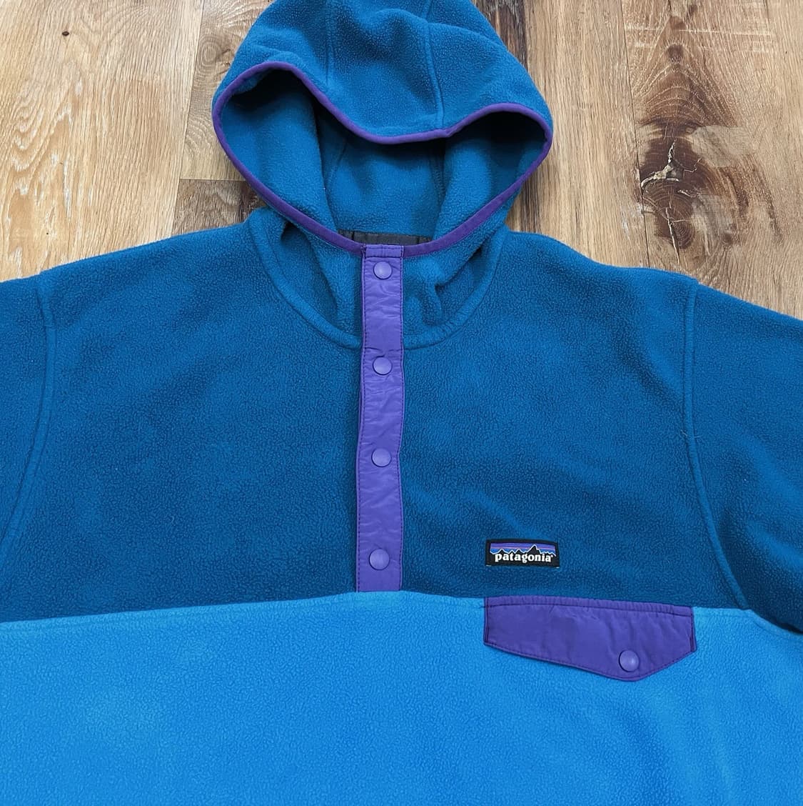 13FW 파타고니아 신칠라 후드 스냅-T 플리스 틸 스카이블루 퍼플 포켓 상품이미지2