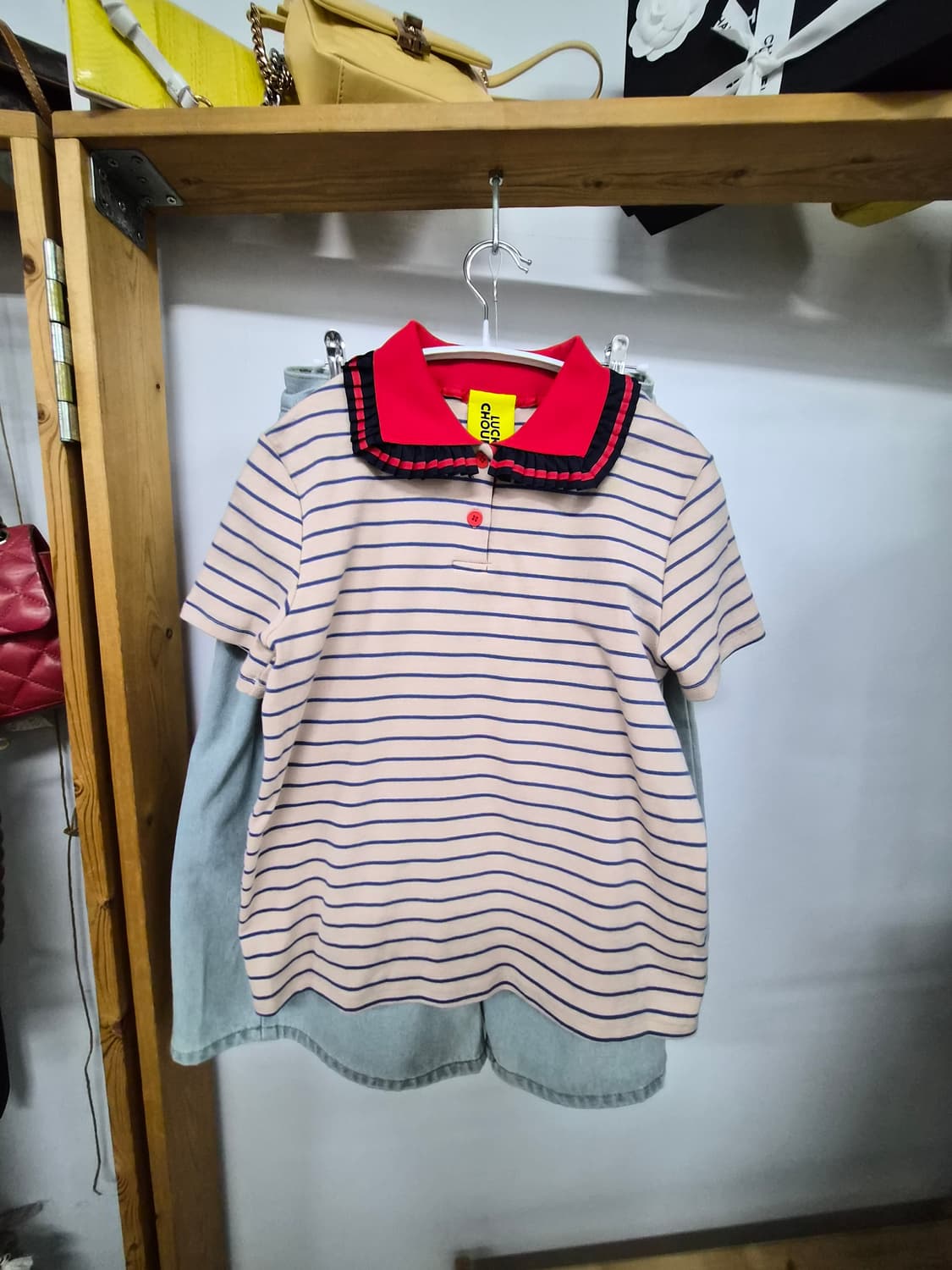 럭키슈에뜨 레드카라 스트라이프티. 10month와이드팬츠 상품이미지4