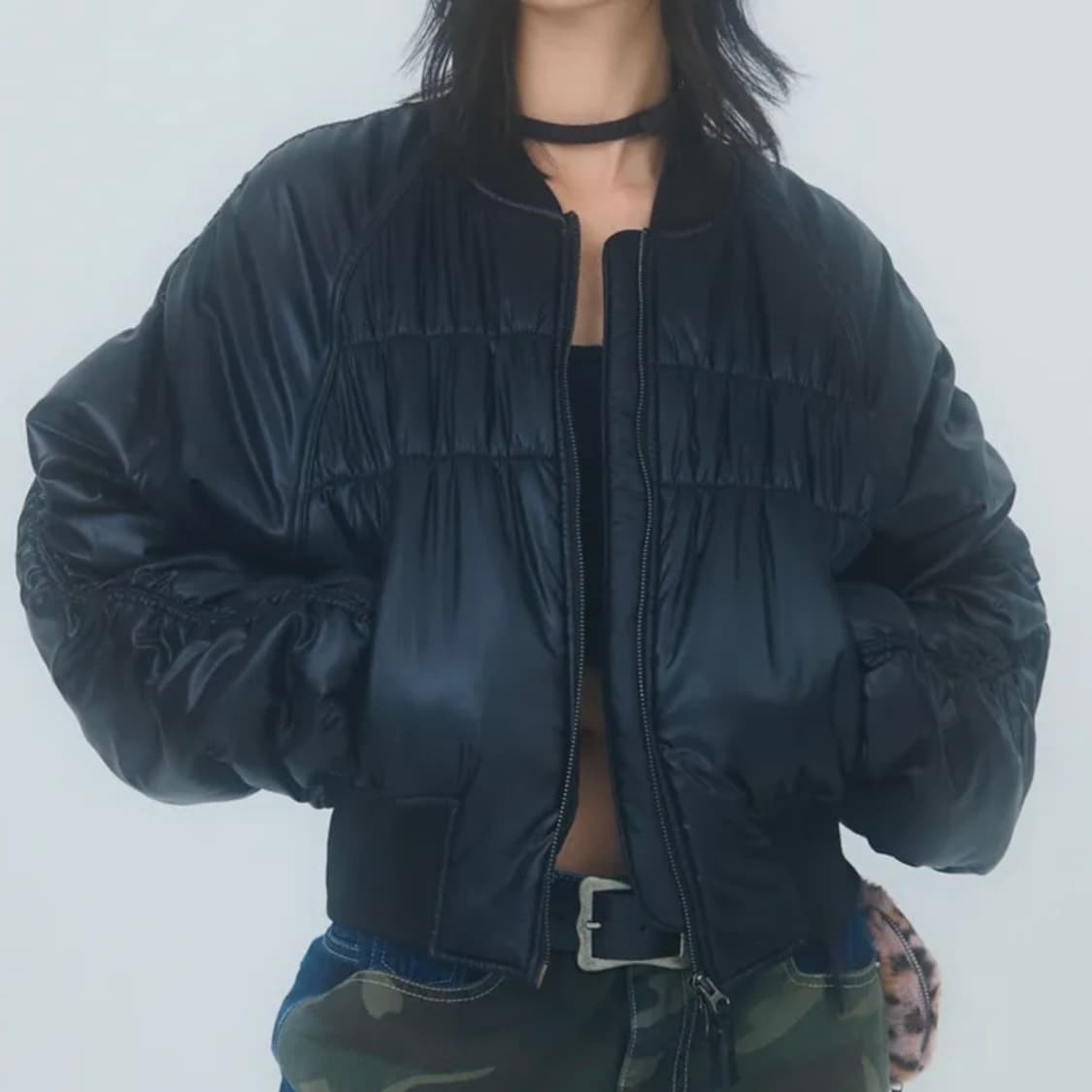 러닝하이 셔링 크롭 MA-1 자켓 [블랙] 상품이미지1