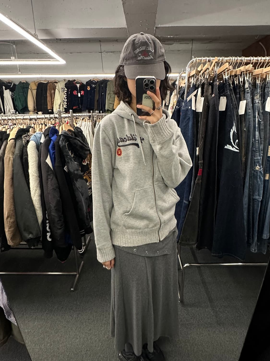 L)Japanese vintage 여성 패치 디테일 그레이 후드집업 상품이미지1