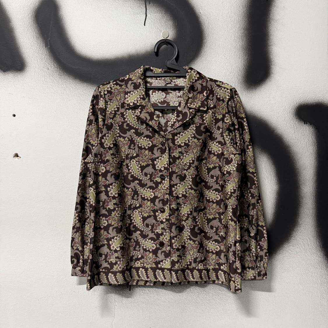 VTG 빈티지 페이즐리 자카드 풀 패턴 폴리 셔츠 자켓 상품이미지1