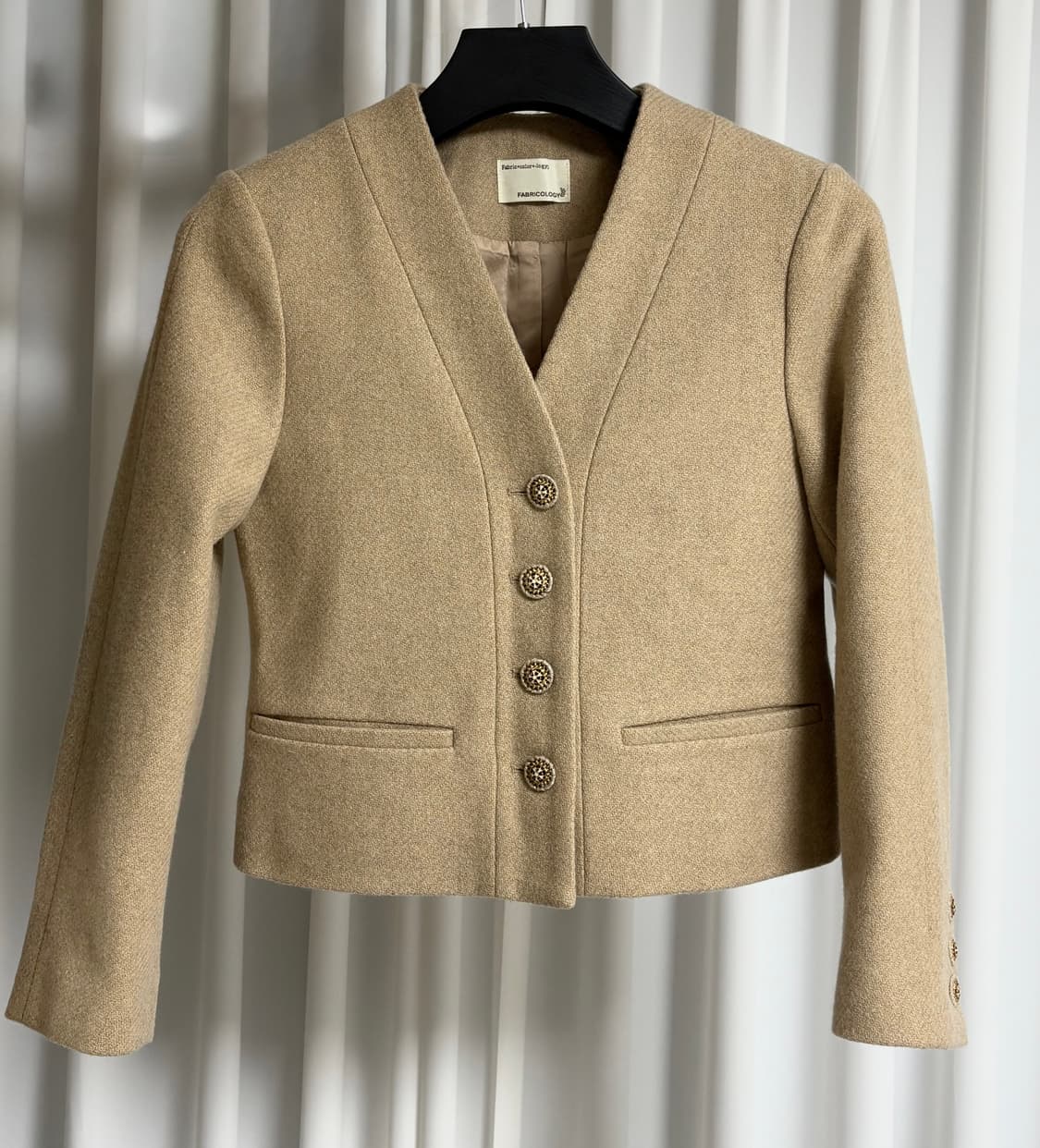 패브릭컬러지 no collar short jacket - beige 상품이미지1