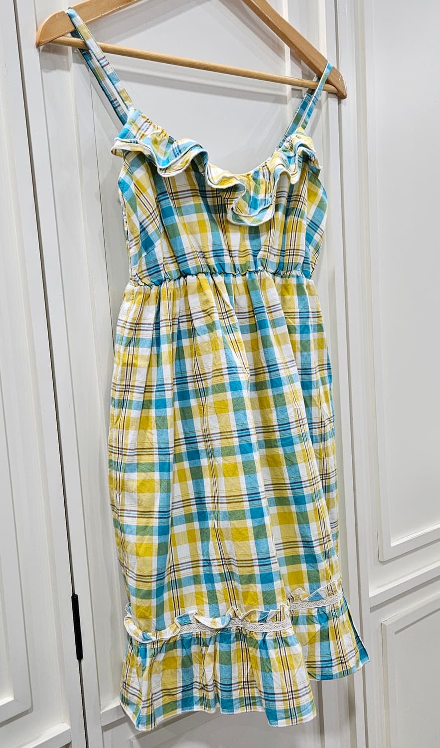 옐로우/블루 체크 끈 원피스 상품이미지2
