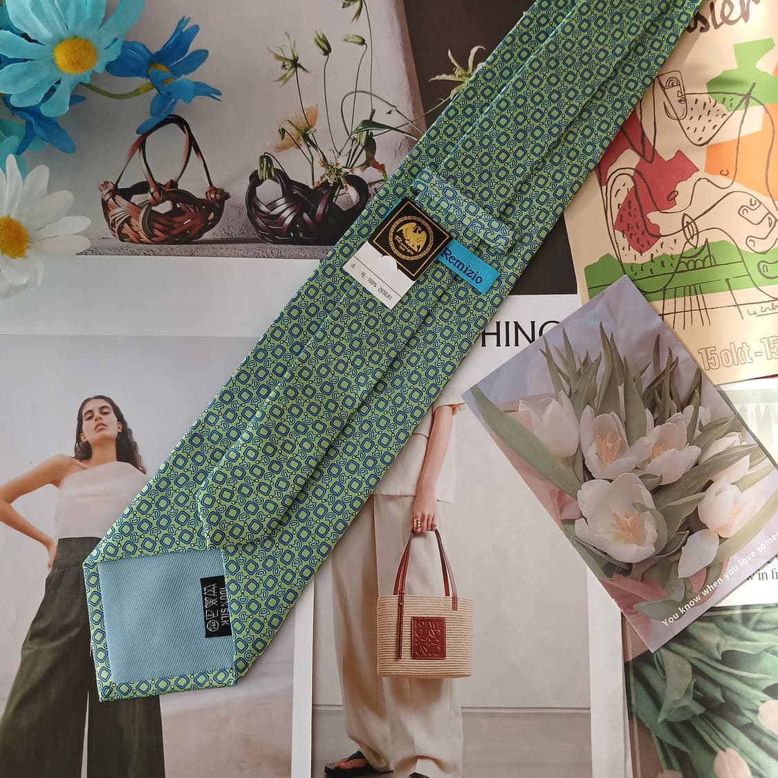 레미지오 실크 민트 지오메트릭 넥타이 8.8cm 새상품 A19079
 상품이미지3