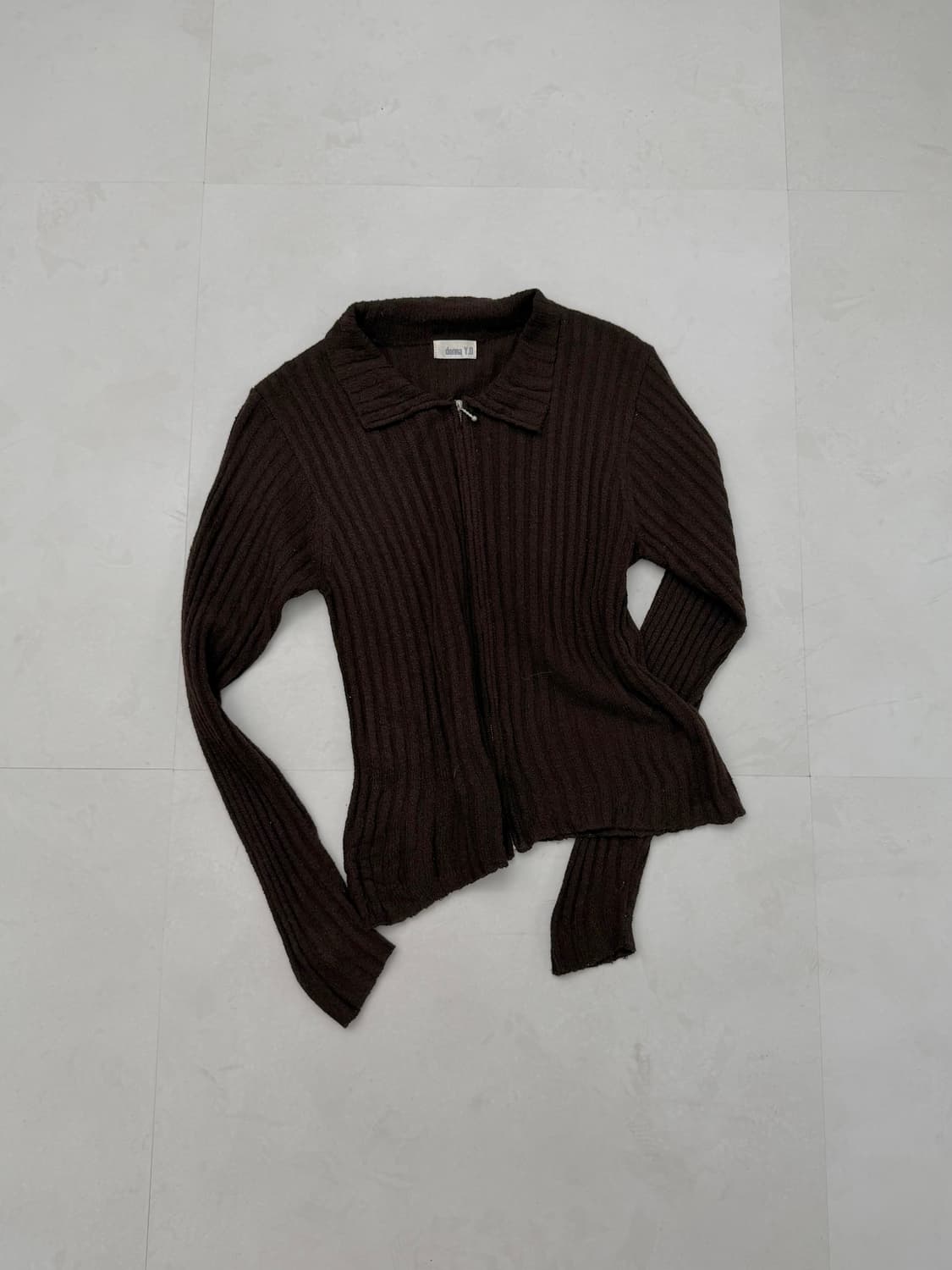 브라운 골지 니트 집업 상품이미지5