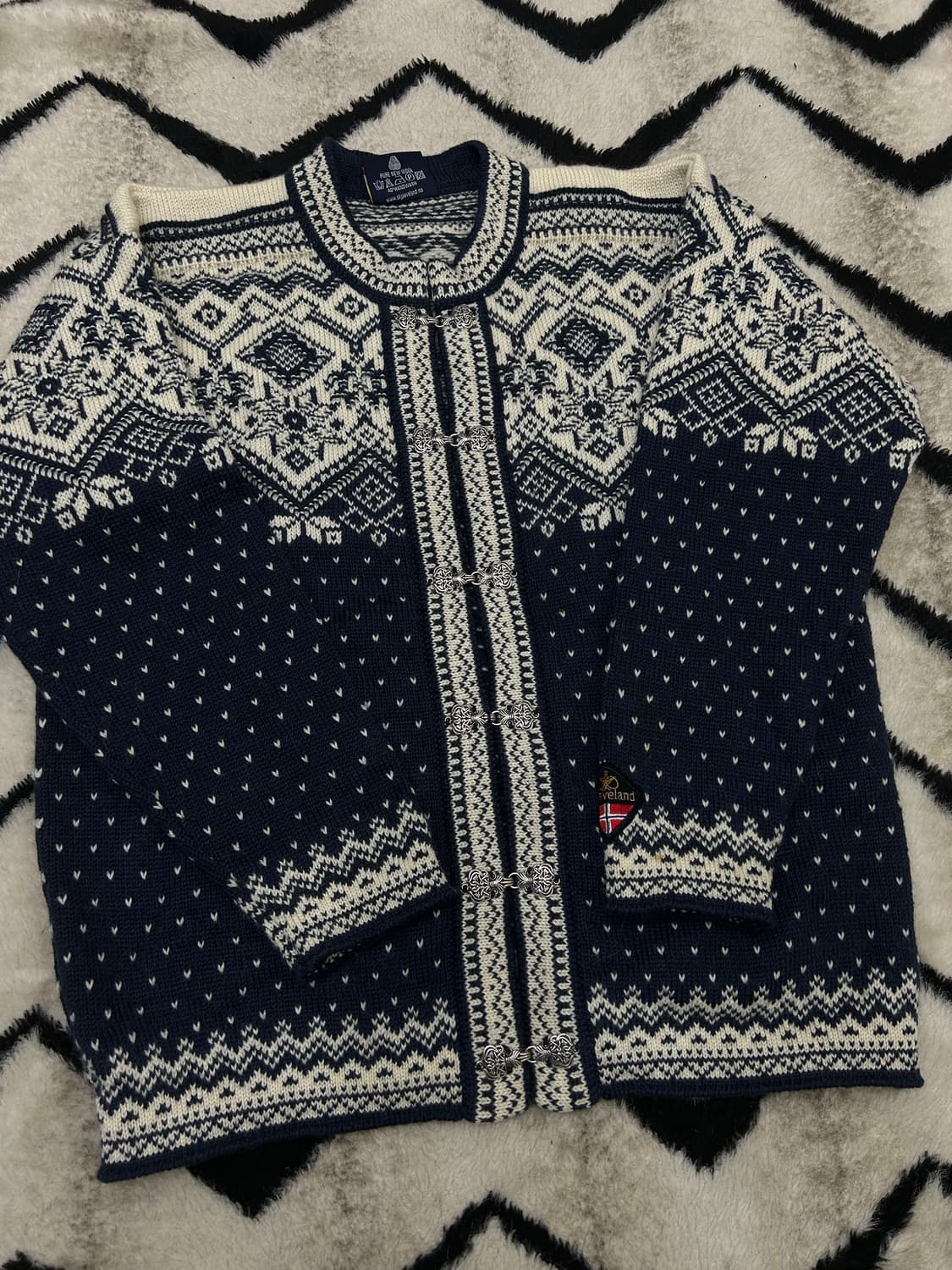 [실측XL]Skjaeveland 노르웨이 스칸디나비아 패턴 울 가디건 상품이미지1