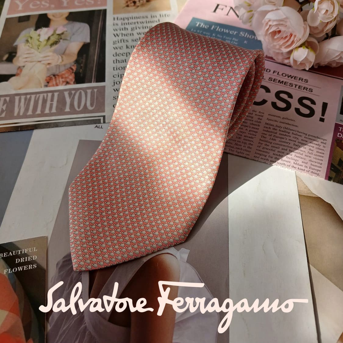 페라가모 실크 핑크 고래 패턴 넥타이 8.6cm A~B등급 A19422
 상품이미지2