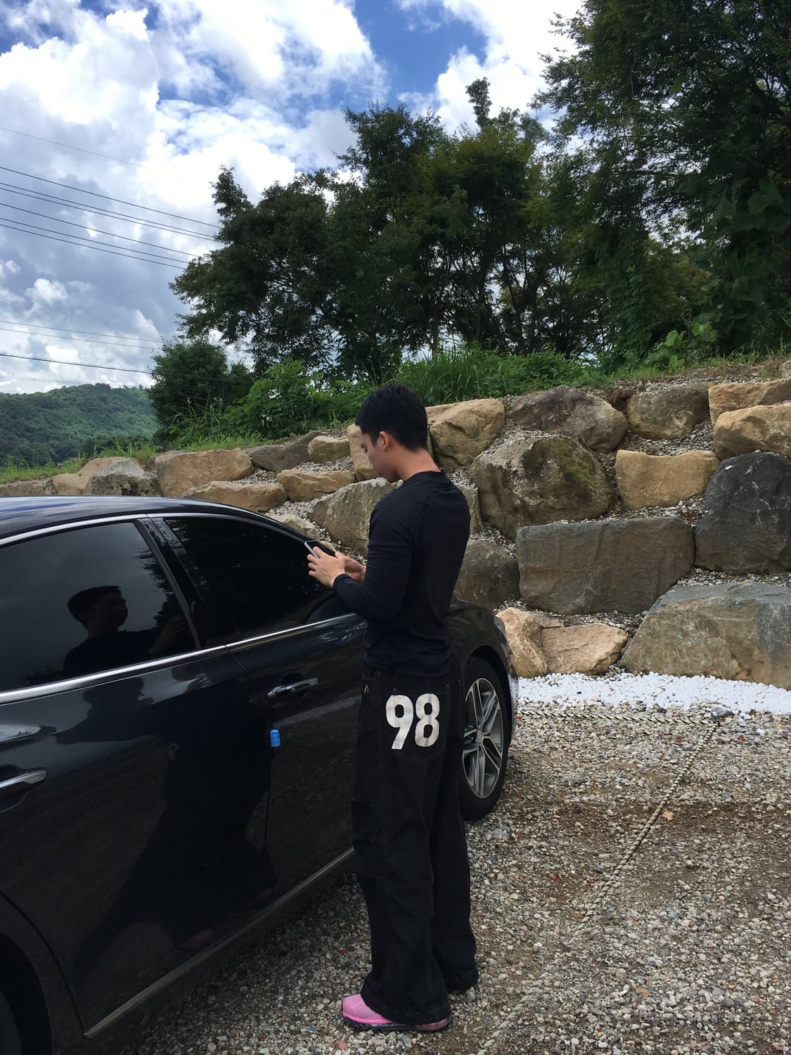 아캄 98 프린트 니 핀턱 데님 팬츠 상품이미지4