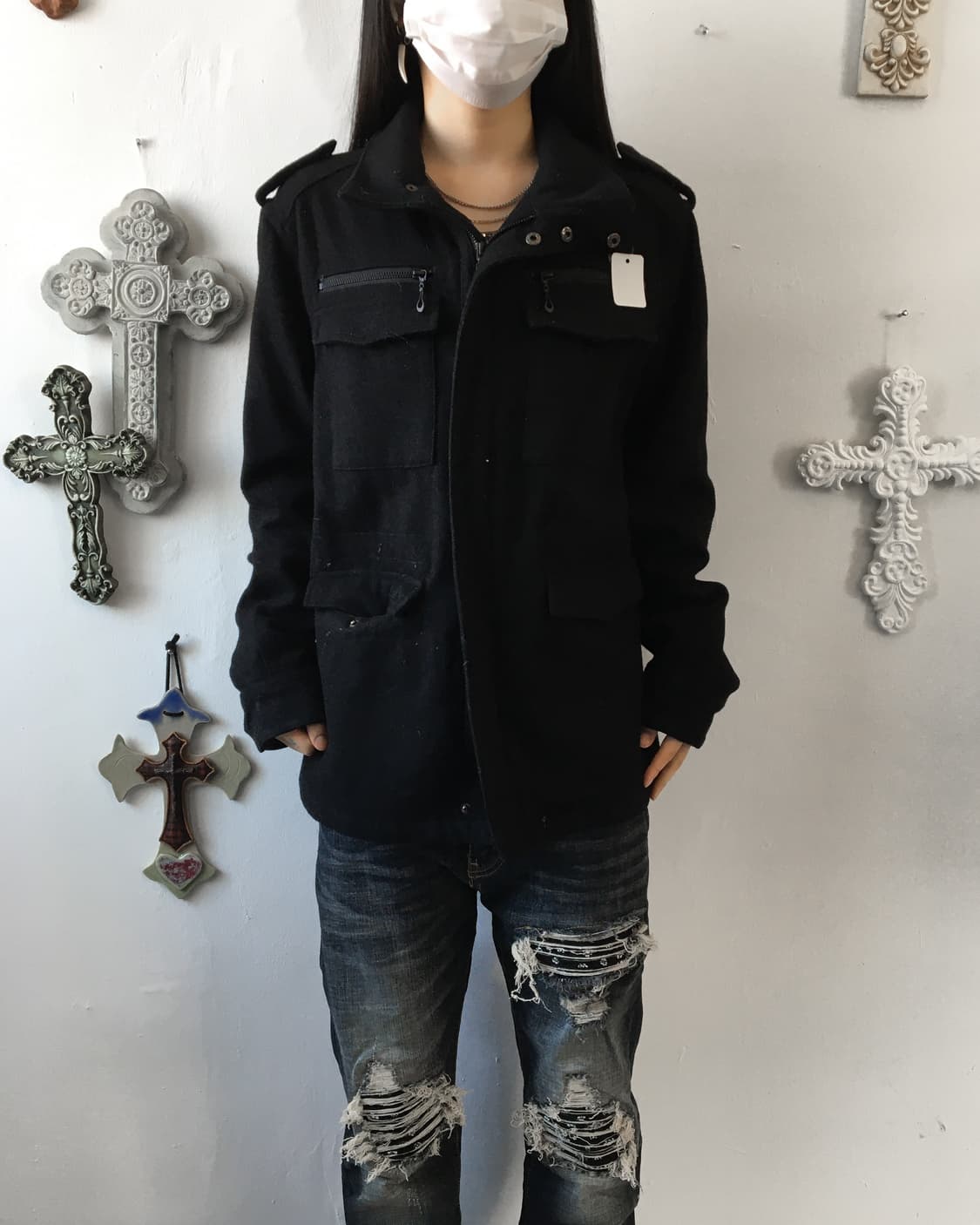 Multi pocket woolen high neck jacket 상품이미지8