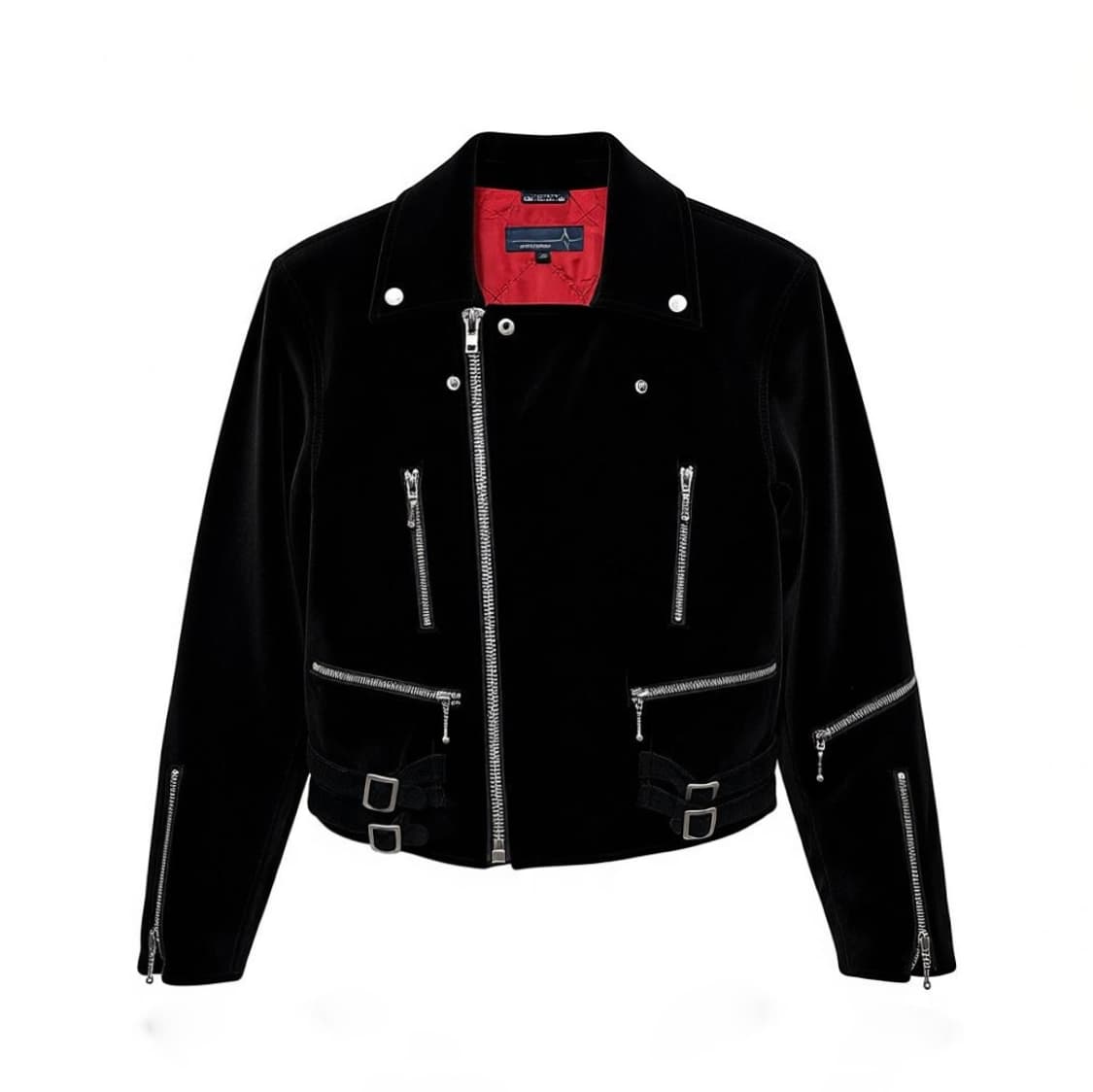 SUGGESTION 서제션 벨벳 라이더 자켓 맥시멈 지퍼 디테일 블랙 상품이미지1