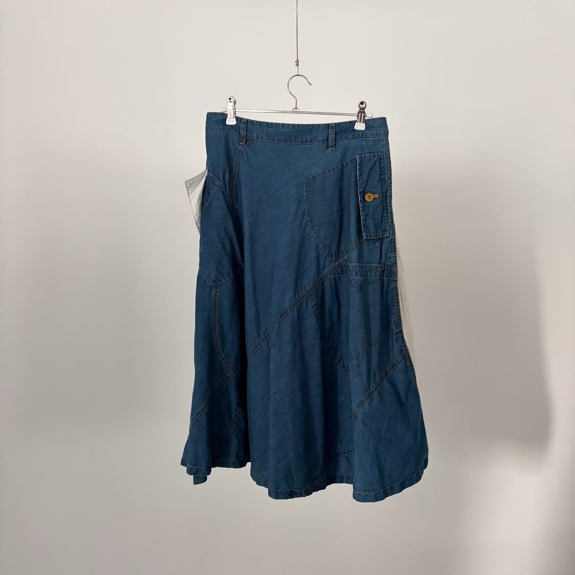 Punching Lace Denim Docking Skirt 상품이미지6