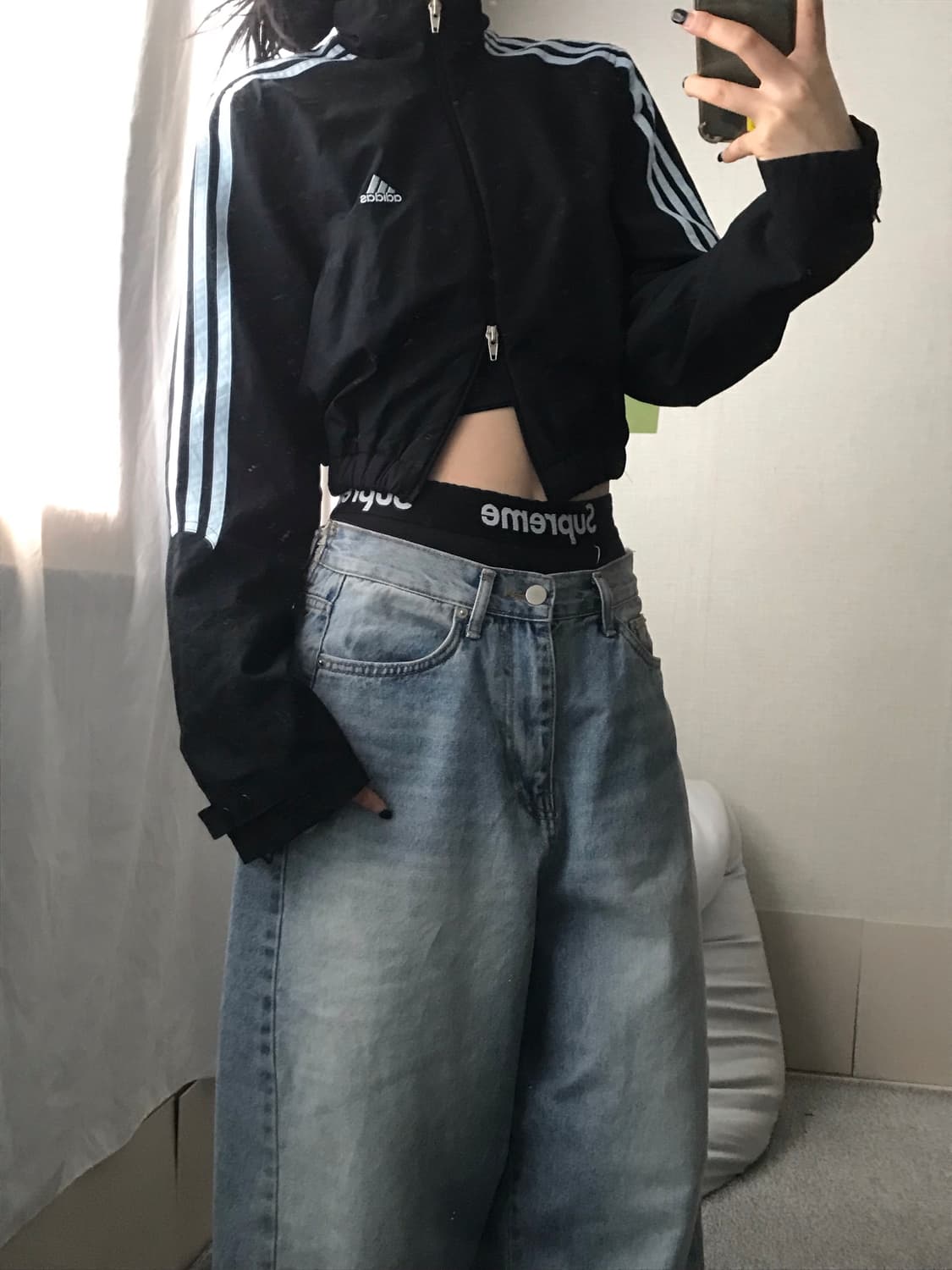 아디다스 블랙 연하늘 크롭 투웨이 바람막이 상품이미지2