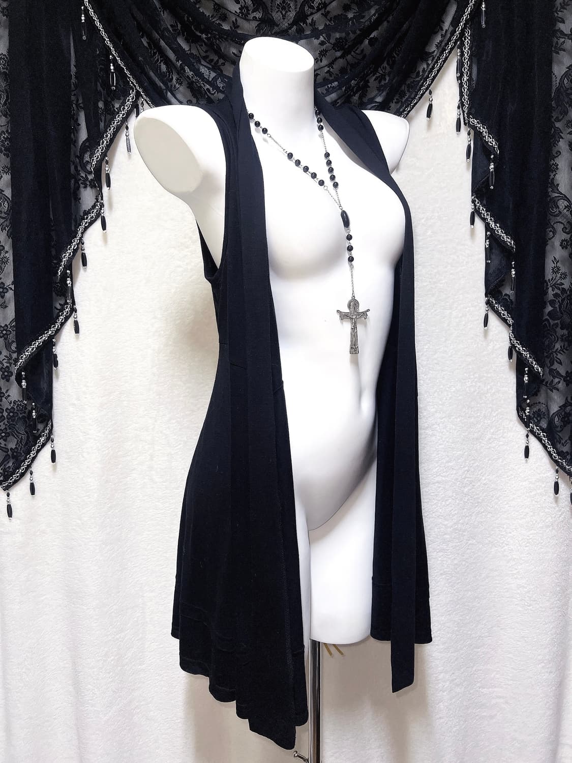 오리엔탈 드레이프 레이어드 롱 조끼 베스트 로브 그런지 고스펑크 페어리 상품이미지4