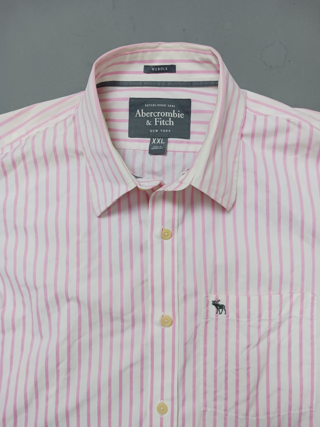[2XL] 아베크롬비 앤 피치 머슬핏 핑크 스트라이프 셔츠 상품이미지2