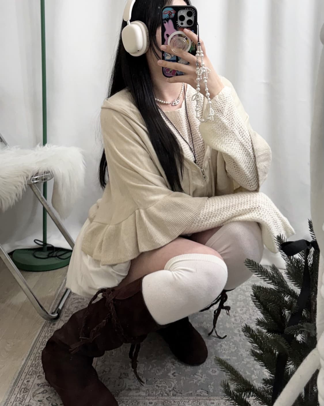 화이트 & 베이지 케이프 니트 숏 세트 🪽 상품이미지3