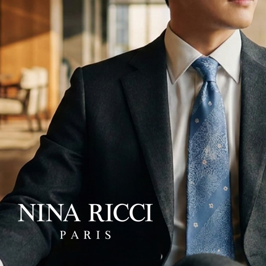 니나리치 실크 블루 플라워 자카드 넥타이 9.3cm A+등급 K2524 상품이미지1