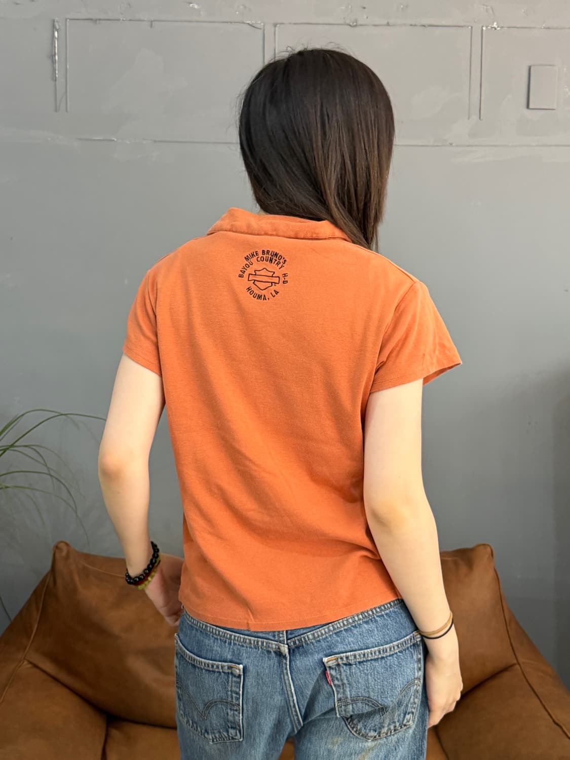 00’s 빈티지 할리데이비슨 브라운 카라 반팔티 상품이미지2