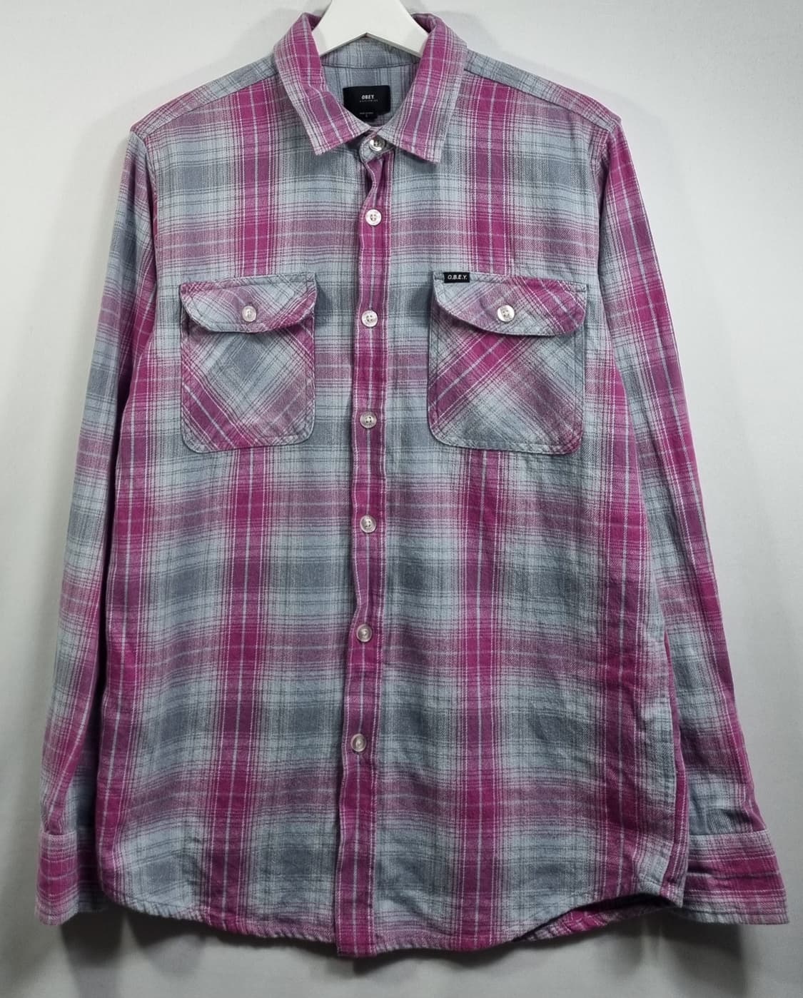 오버핏 S ) 오베이 핑크+그레이 체크 셔츠 남방 상품이미지1