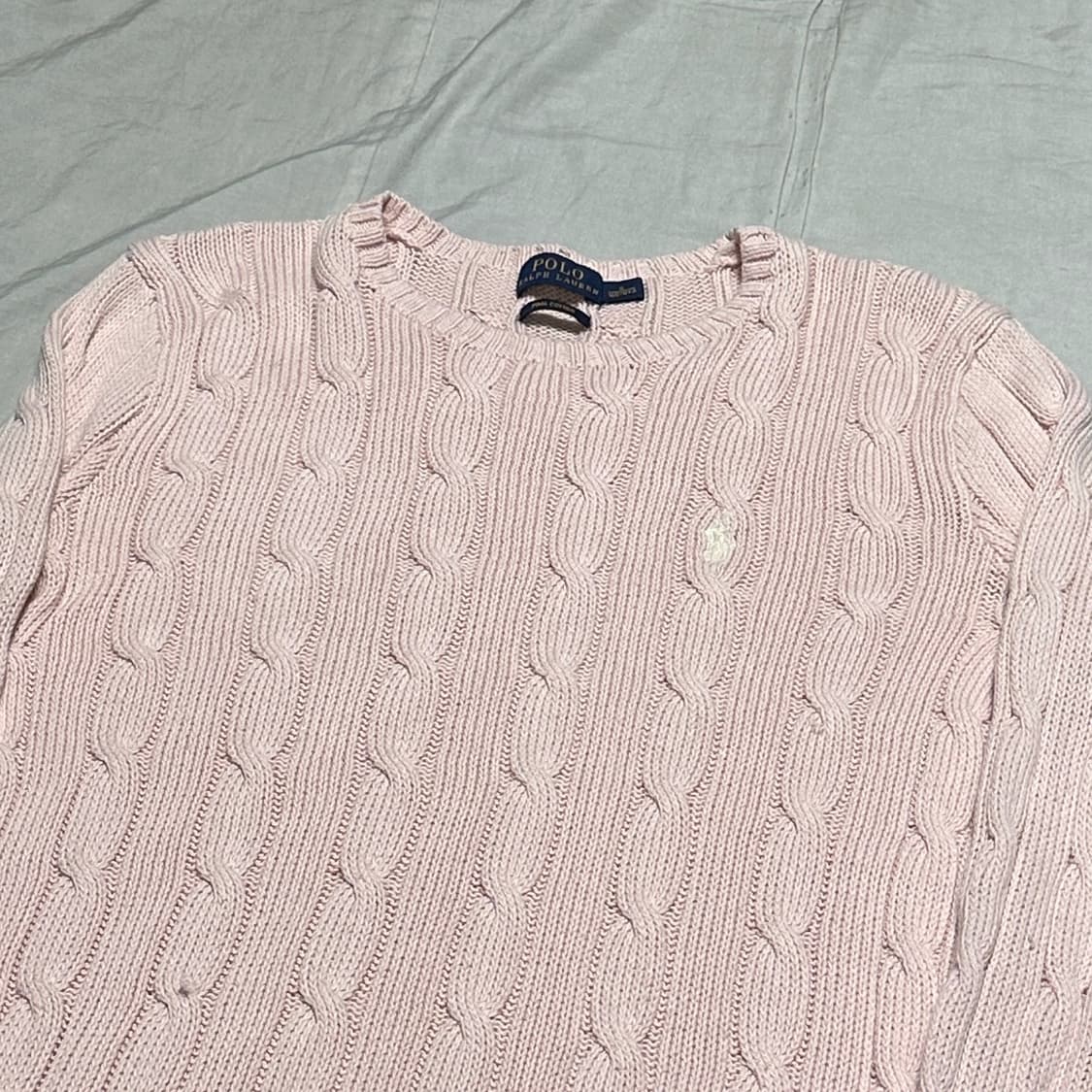 폴로랄프로렌 피마코튼 연핑크 꽈배기 니트 상품이미지1