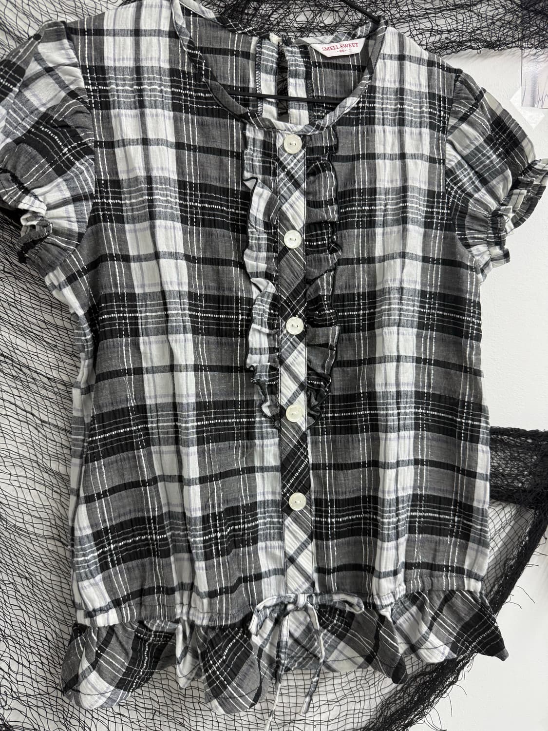 Check pattern lace blouse  상품이미지4