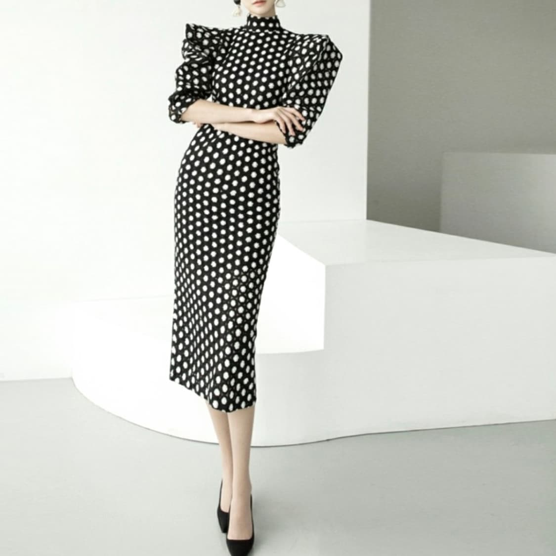 딘트(DINT) 다이모네 도트 플라워 원피스 55 새상품 상품이미지3