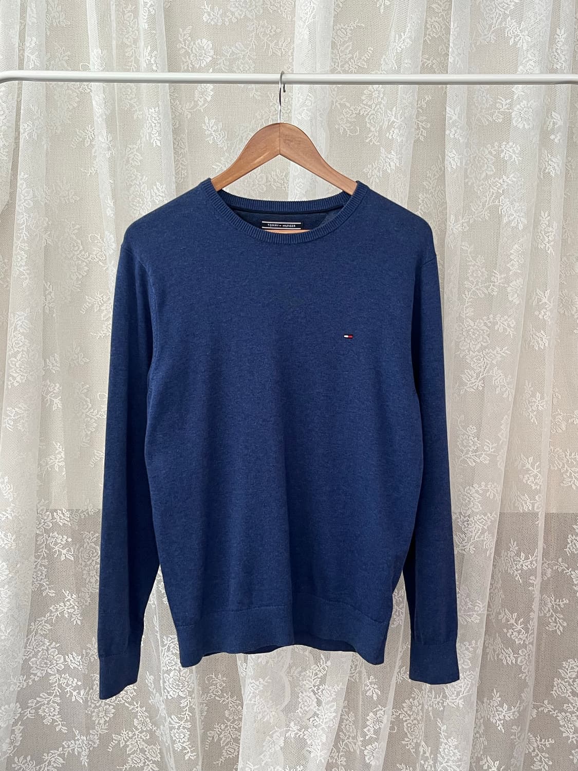 M) 타미힐피거 코튼 라운드넥 니트 블루 상품이미지1