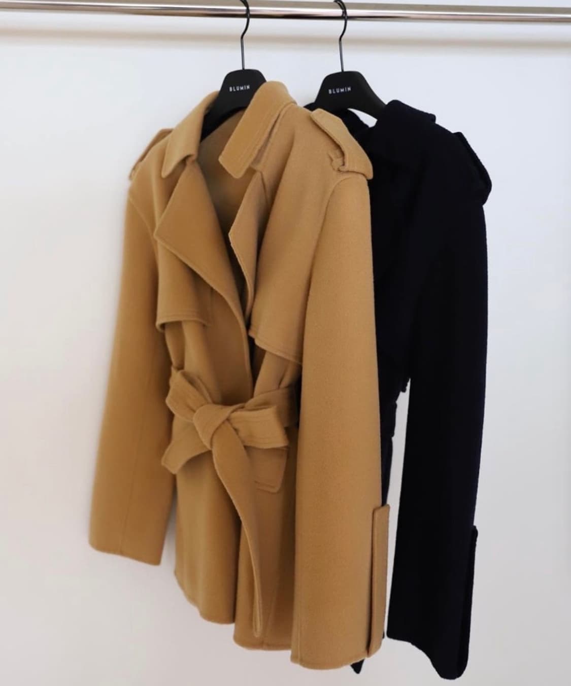 블루민 캐시미어 루즈핏 하프 코트 네이비 상품이미지4