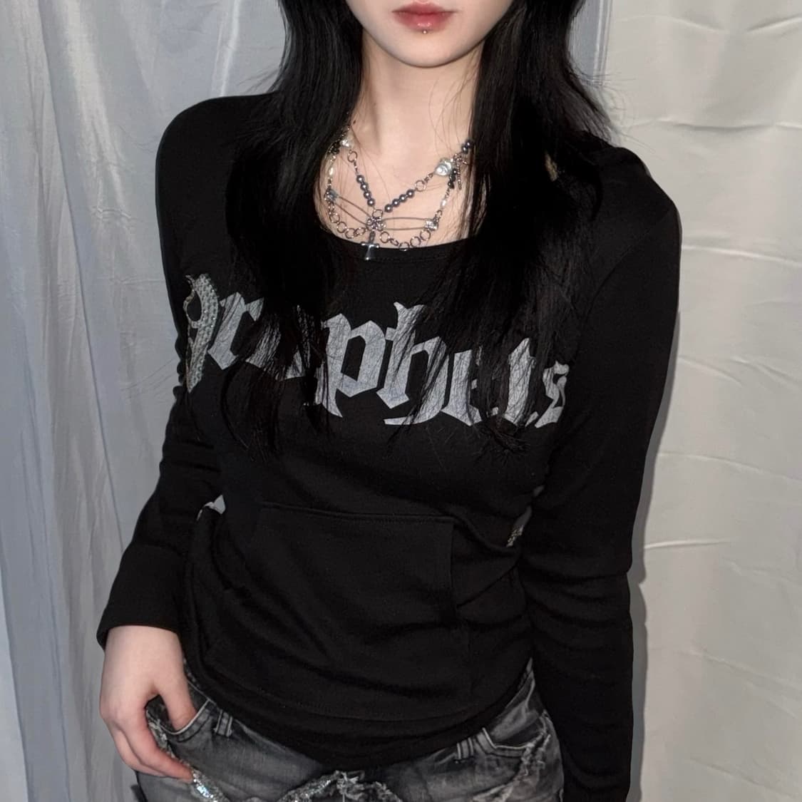 Vintage Skull Spangle Sleeve Hoodie 상품이미지6