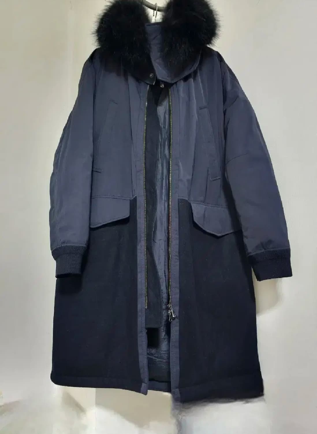 엠비오 천연너구리털 오리솜털 다크네이비 모 롱코트105-180 상품이미지2