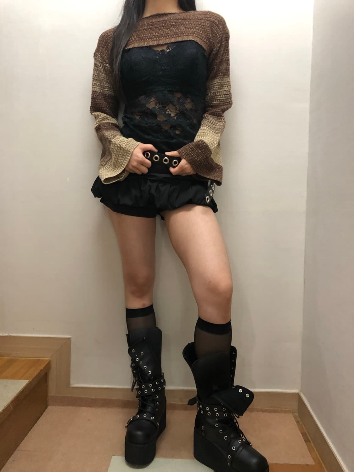 빈티지 브라운 스트라이프 크롭 니트 상품이미지7