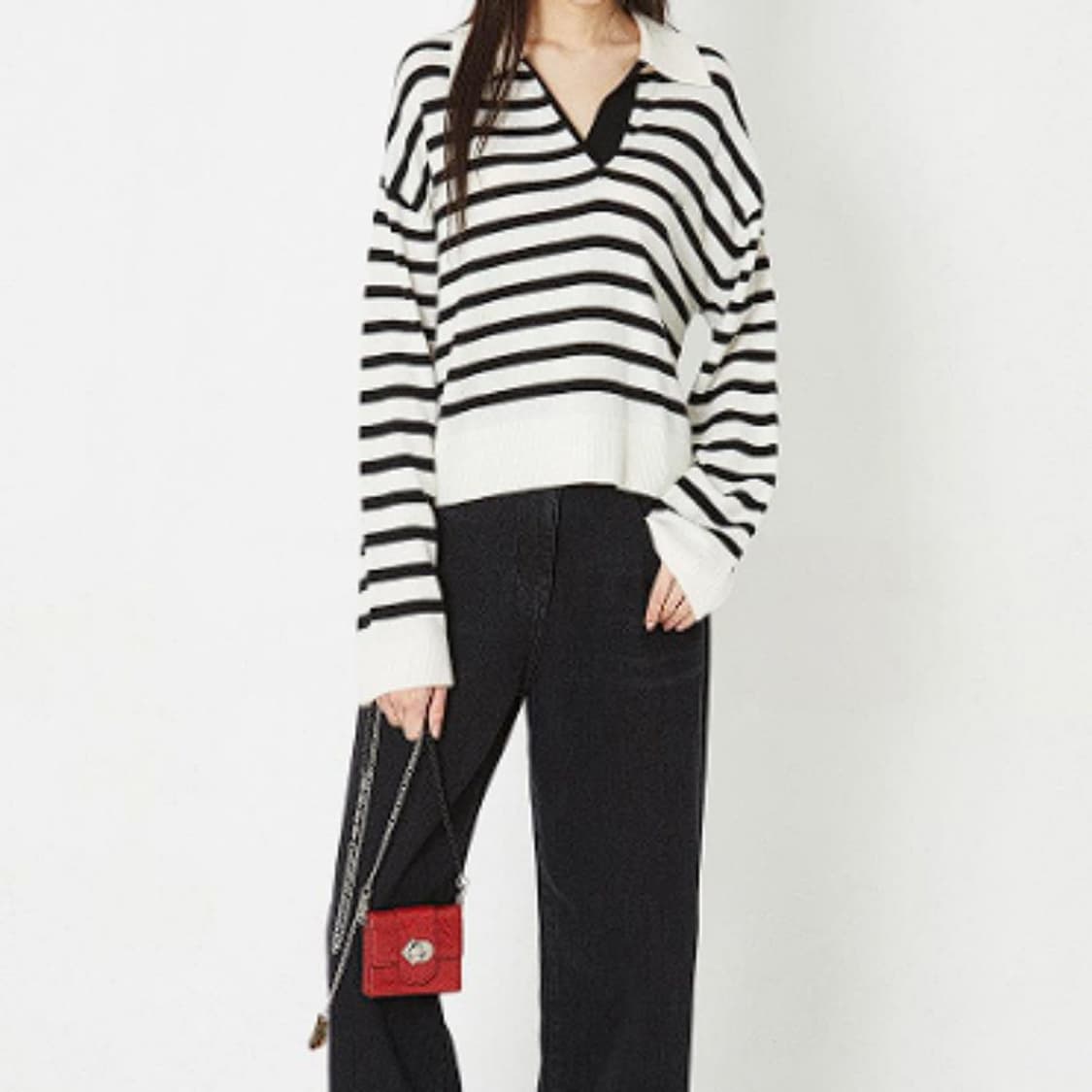 럭키슈에뜨 캐시미어100 스트라이프 풀오버 상품이미지1