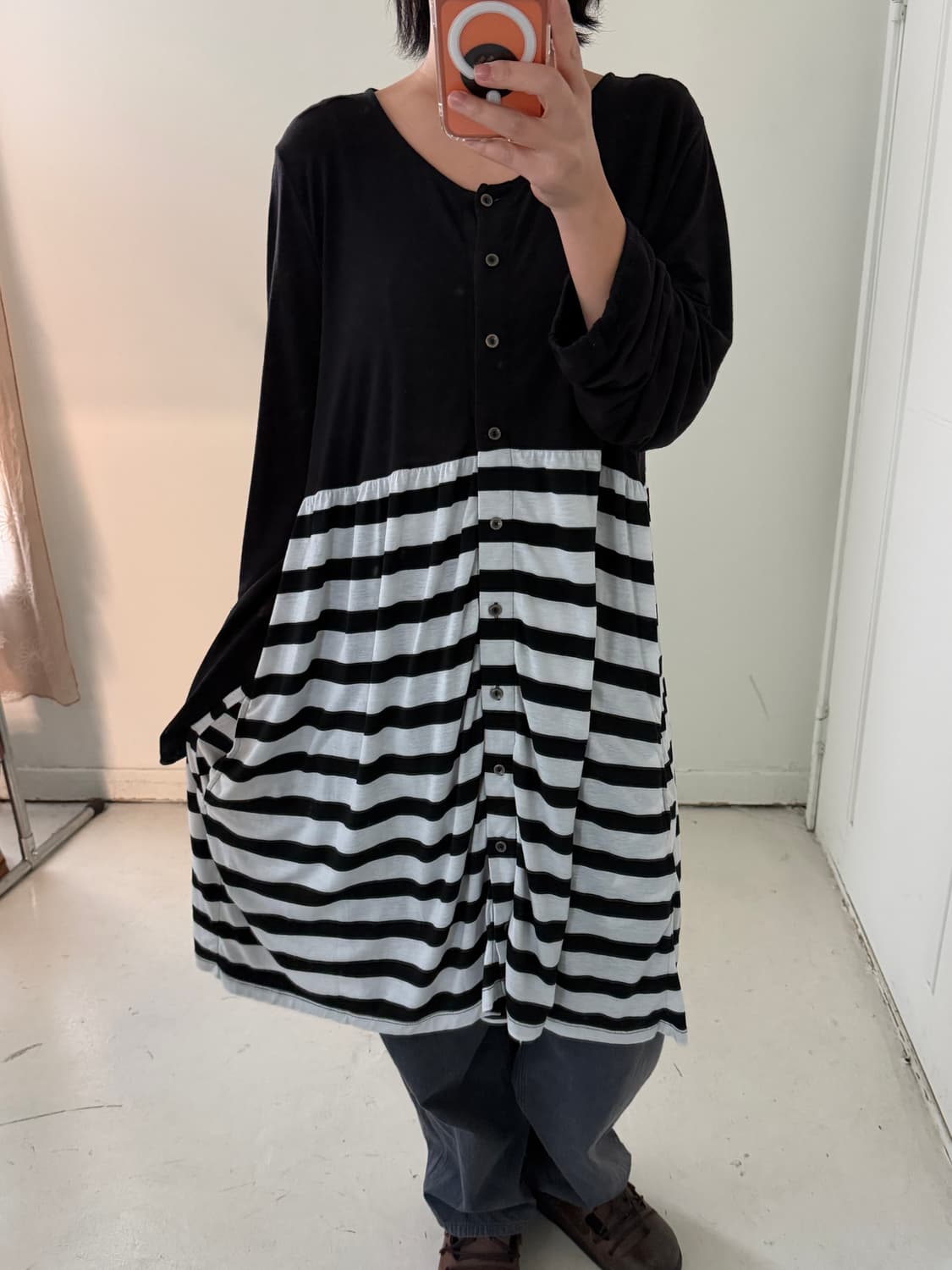 일본빈티지 블랙 스트라이프 원피스 상품이미지2
