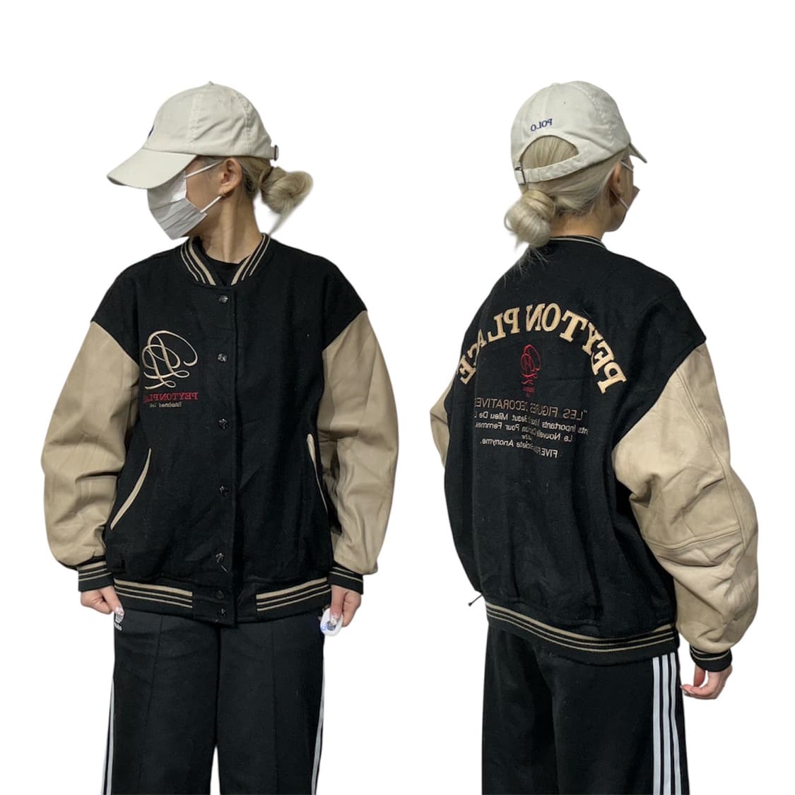 일본 빈티지 peyton place 자수 올드스쿨 바시티 가죽 자켓 상품이미지1