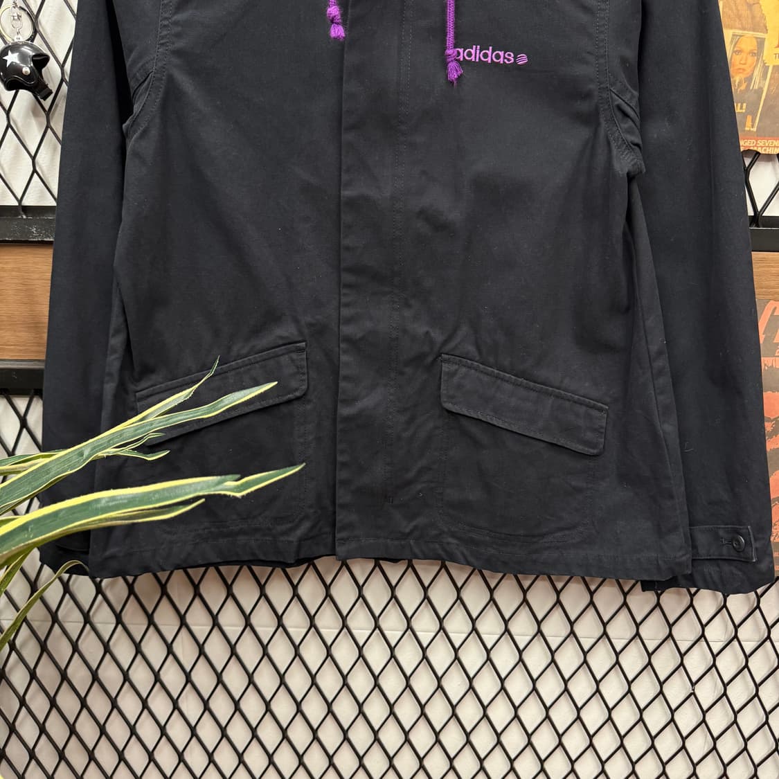아디다스 후드 코튼 자켓 전면 퍼플 레터링 로고 포인트 블랙 상품이미지4