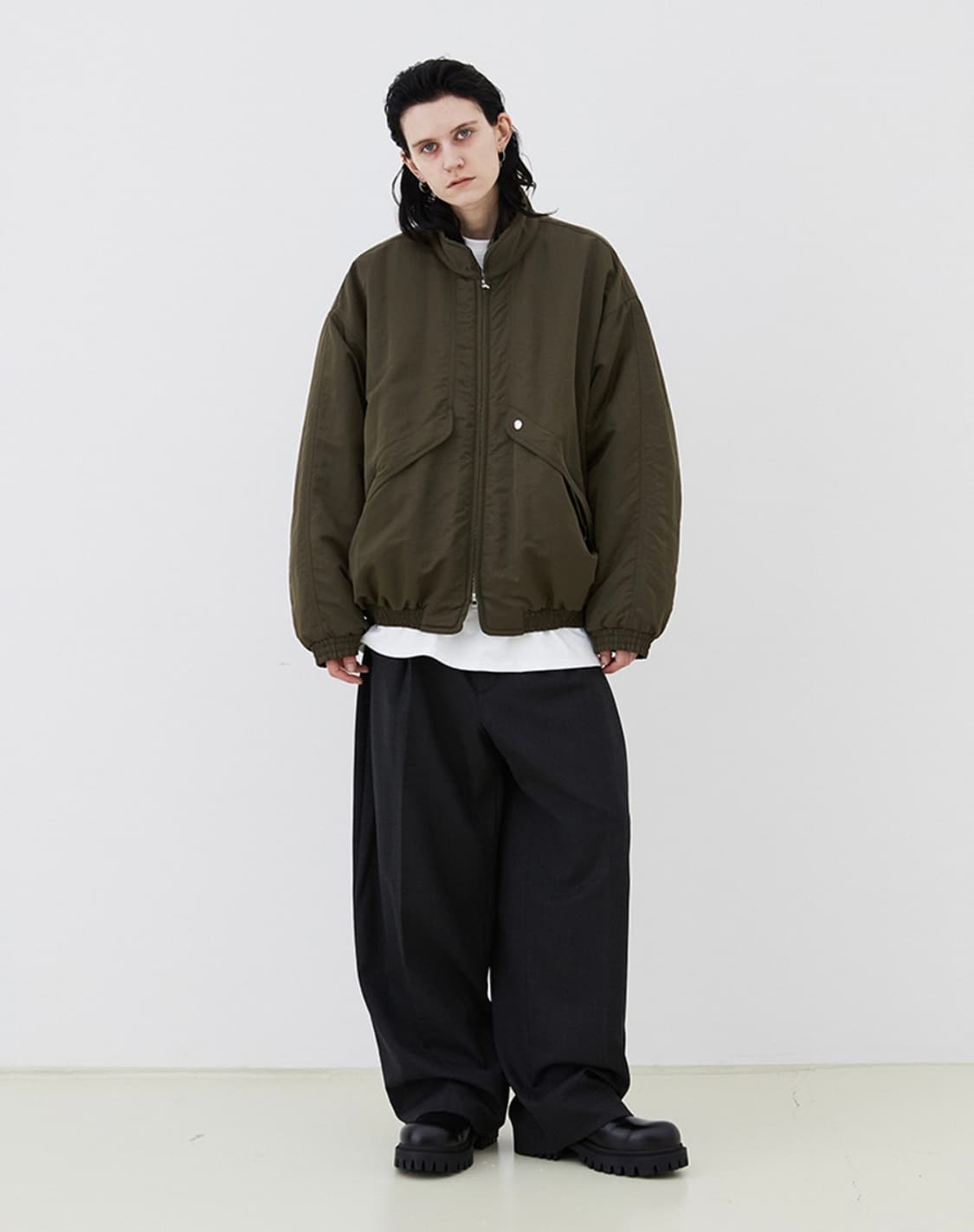 이에이 와이드 카라 오버사이즈 점퍼 카키 상품이미지1