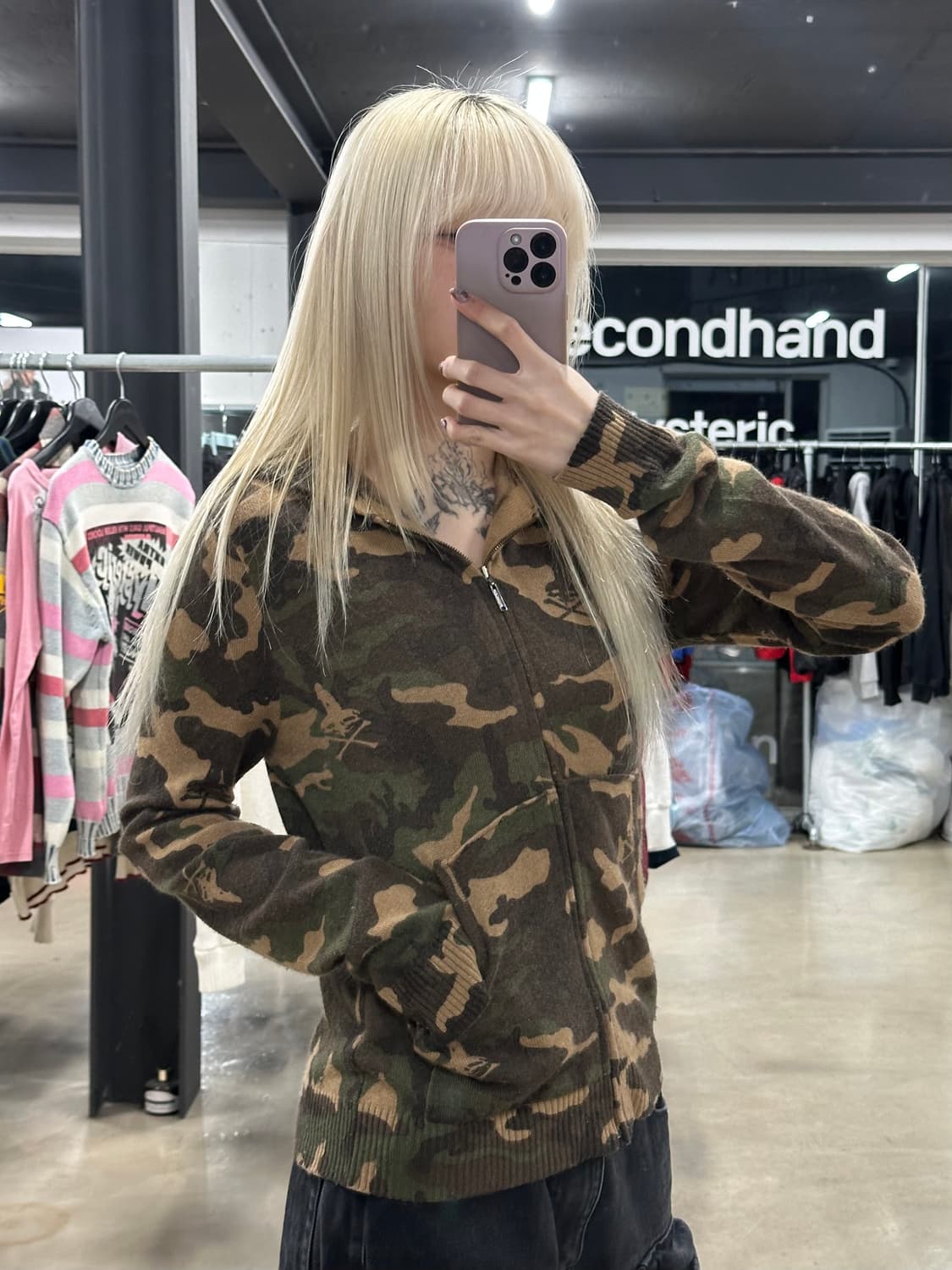 히스테릭 글래머 카모플라쥬 패턴 집업 후드티 상품이미지3