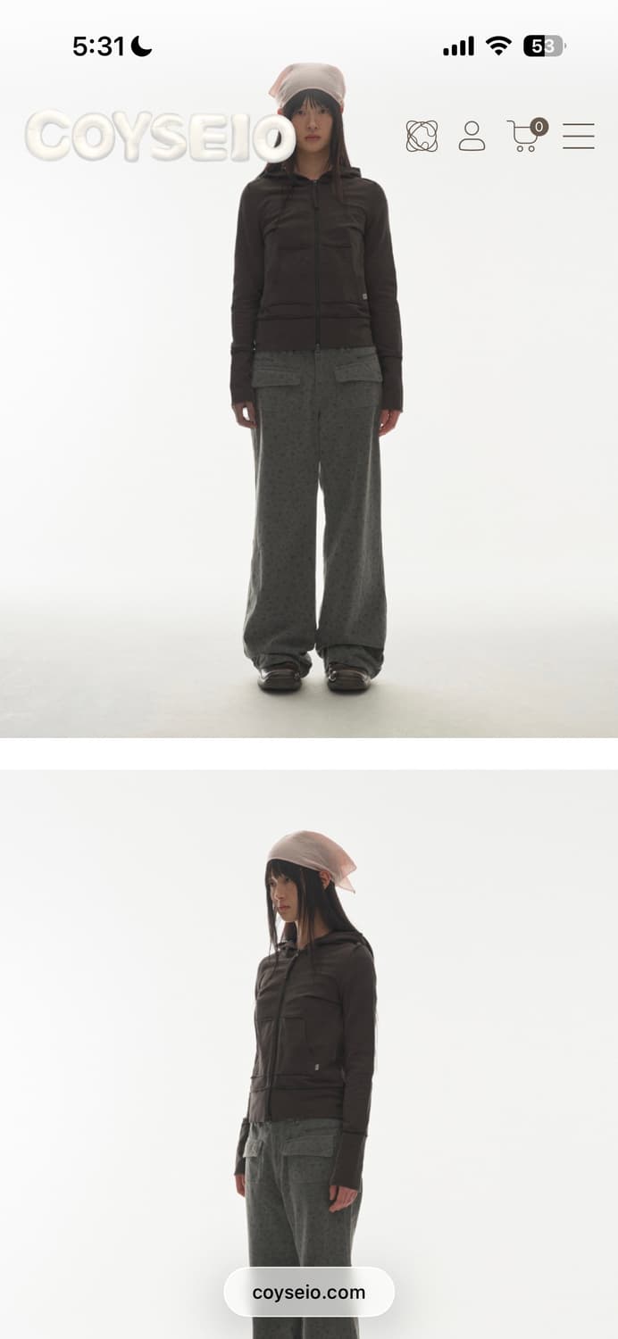 코이세이오 stitch hood zip-up dark brown 상품이미지3