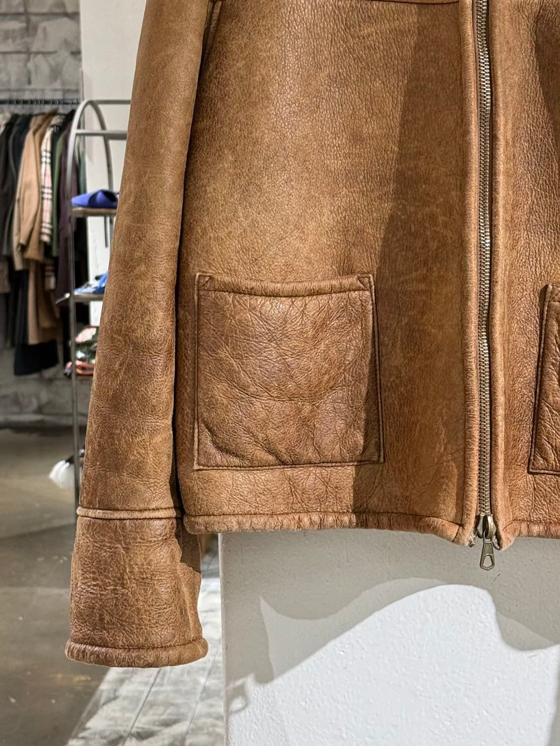 스키니아 베이지 시어링 램스킨 무스탕 자켓 상품이미지4