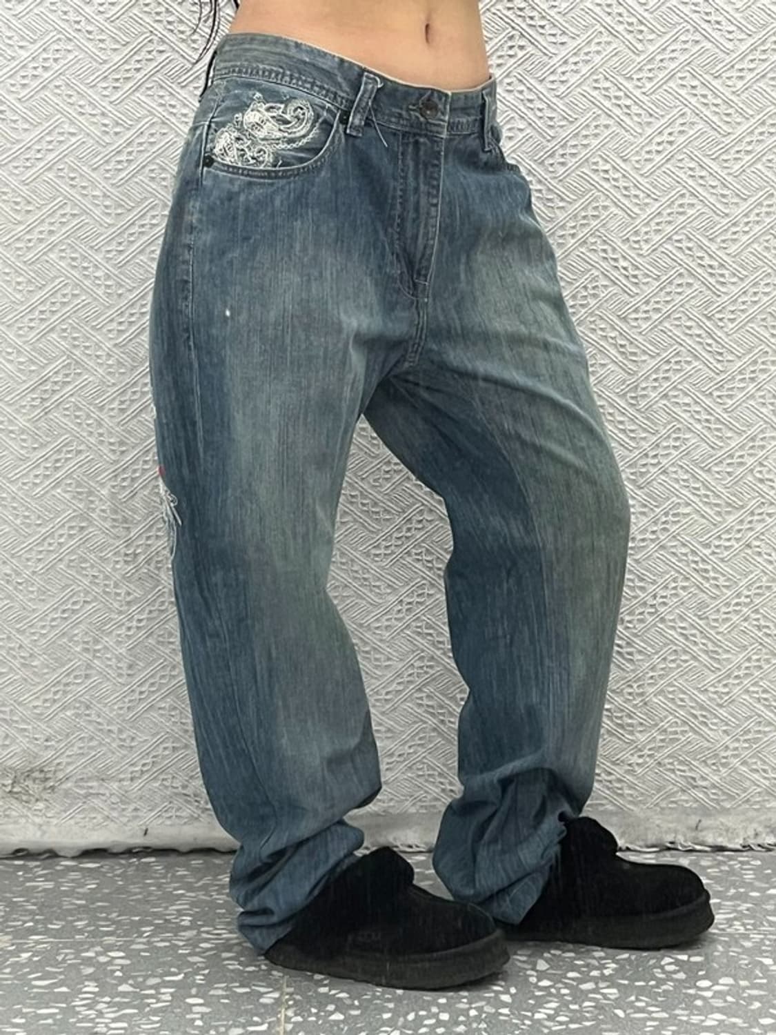 에코리미티드 올드스쿨 일본풍 자수 데님팬츠 36인치 C06750 상품이미지2