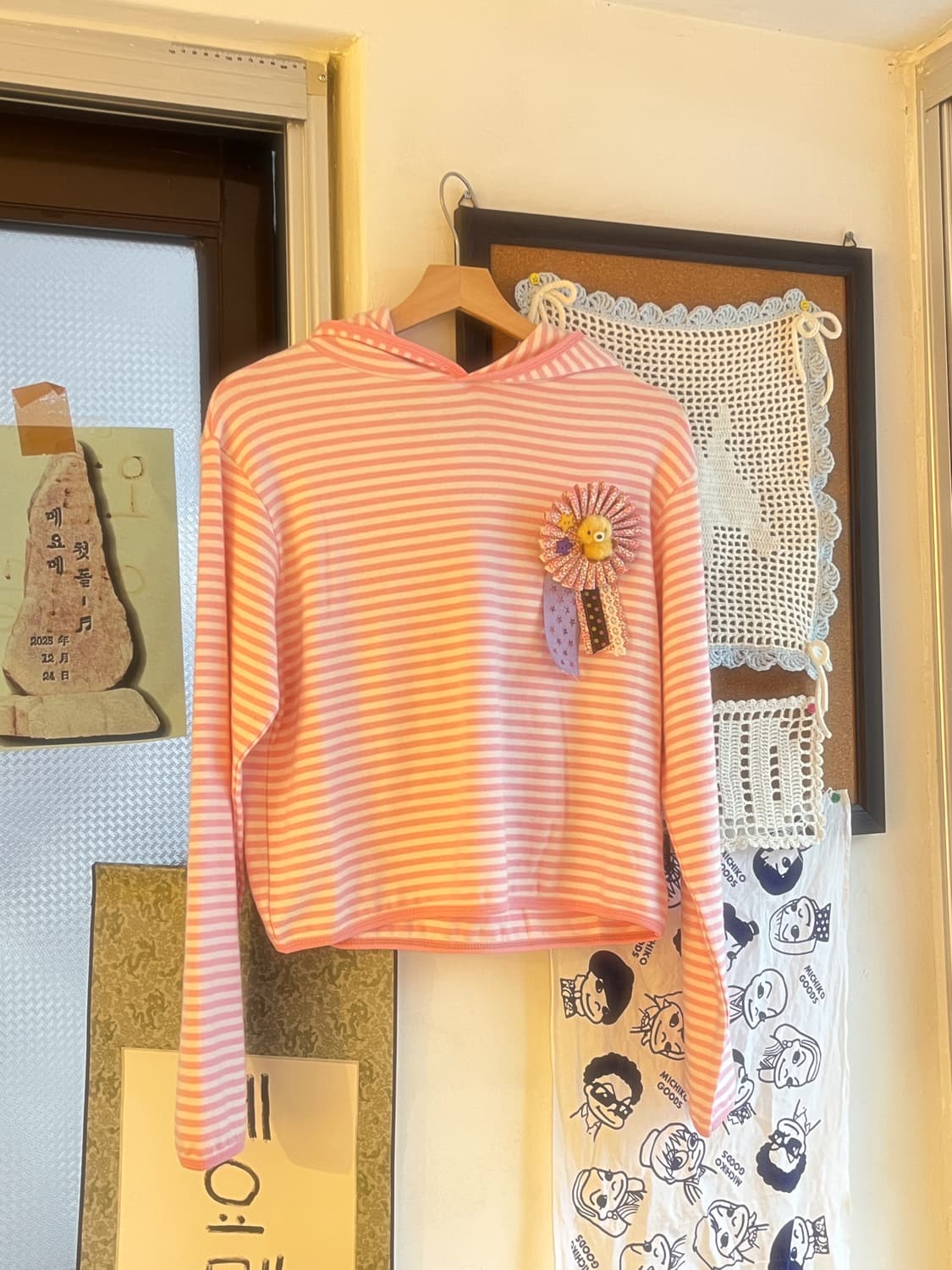 연핑크 스트라이프 후드티 + 로제트 세트 🍓 상품이미지1