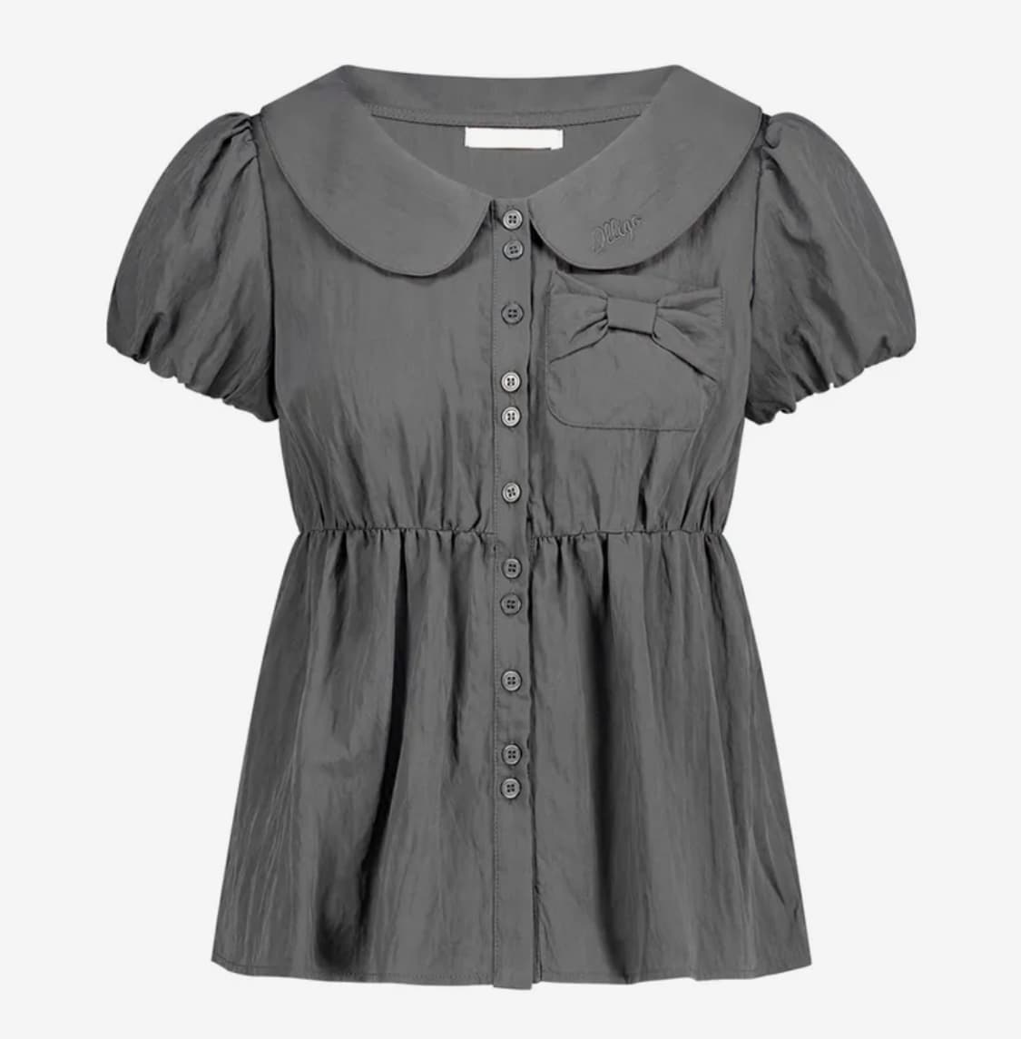 일리고 포밍 리본 퍼프 블라우스 차콜 상품이미지2