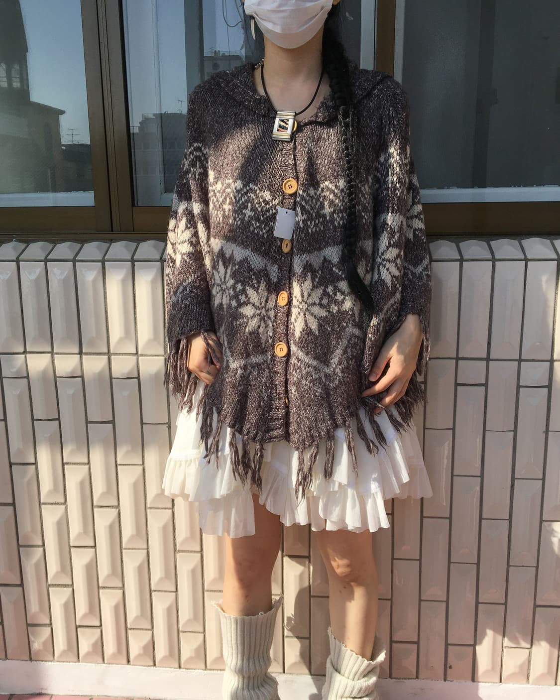 snow pattern hood knit cape 상품이미지1