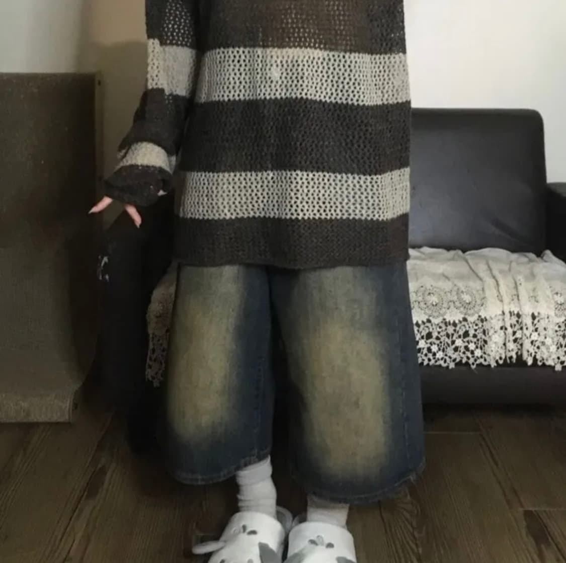 와이드 7부 버뮤다 빈티지 워싱 데님 미디 팬츠 청반바지 상품이미지1