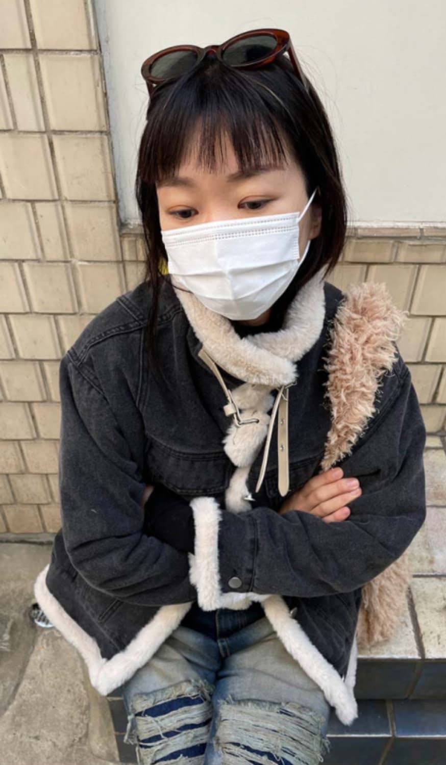 김아홉 빈티지 버클 데님 무스탕 상품이미지3