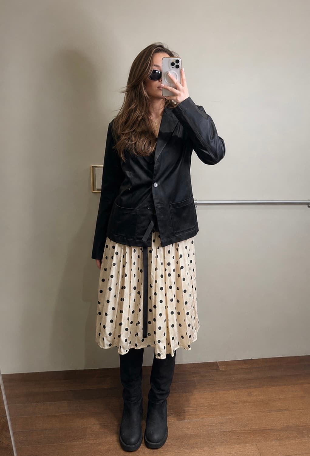 Reneevon 도트 벌룬 실크 스커트 상품이미지2