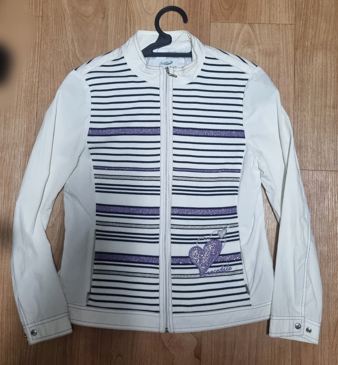 빈티지 여성 하트 스트라이프 면 자켓 레트로 상품이미지1