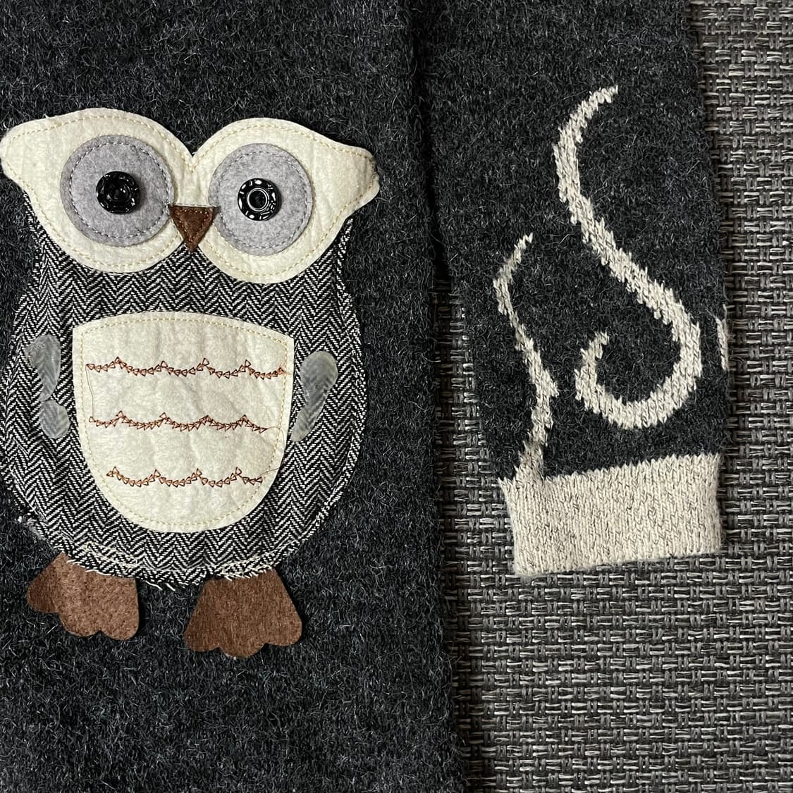 Lascolinas 그레이 블랙 올빼미 포켓 카라 가디건 M 상품이미지6