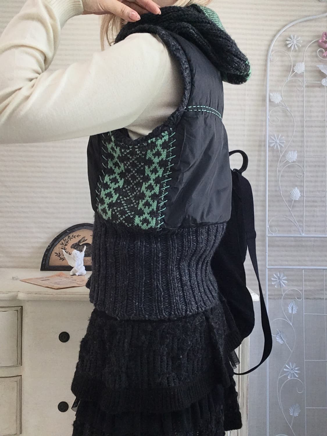 jpn vintage nordic knit stitch hood down 상품이미지5
